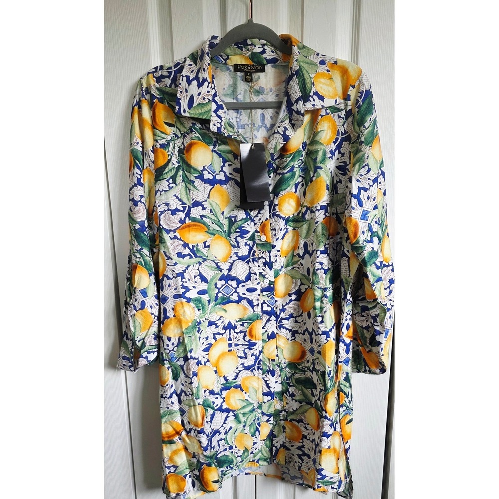 Park & Main Woman 1X Lemon Print Long Sleeve Button Up Tunic Top NWT - Picture 6 of 14